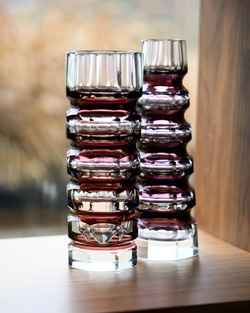 Bloque Jarrón Dúo Ilm-Kristall RDA Atribuido Josef Hoffmann Oldřich Lipský Exbor