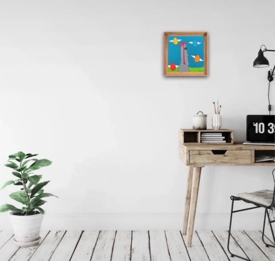 Image 1 of Acrylique sur châssis 20x20cm. Moai Pâques 