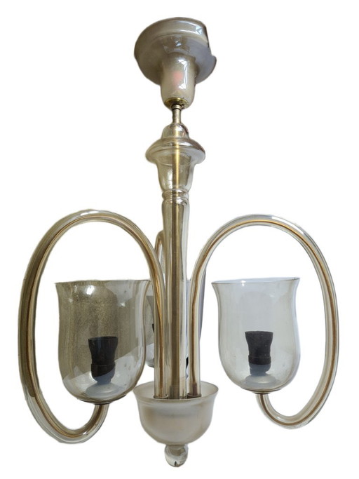 Art Deco kroonluchter van glas, voormalig Tsjecho-Slowakije, jaren 1930 – Metal