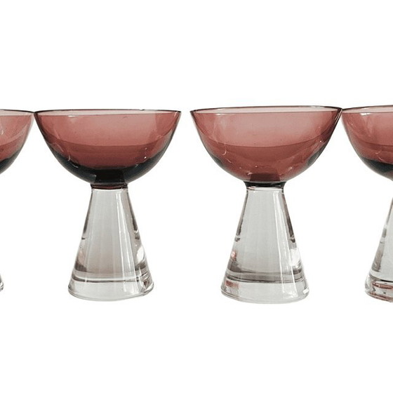 Image 1 of Vintage art deco stijl glazen karaf moerbei paars set van 6 1950's