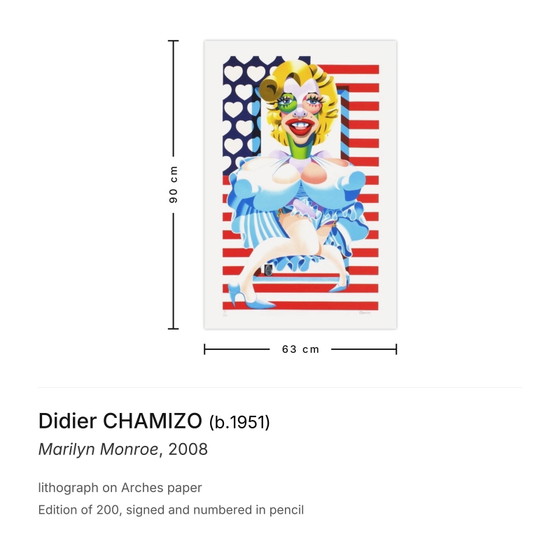 Image 1 of Litografía firmada por Didier CHAMIZO, Marilyn Monroe, 2008