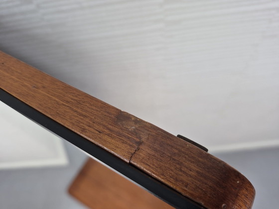 Vintage XXL Mid-Century mirror with shelf in teak veneer., Wood, Brown (photo 8 of 10)