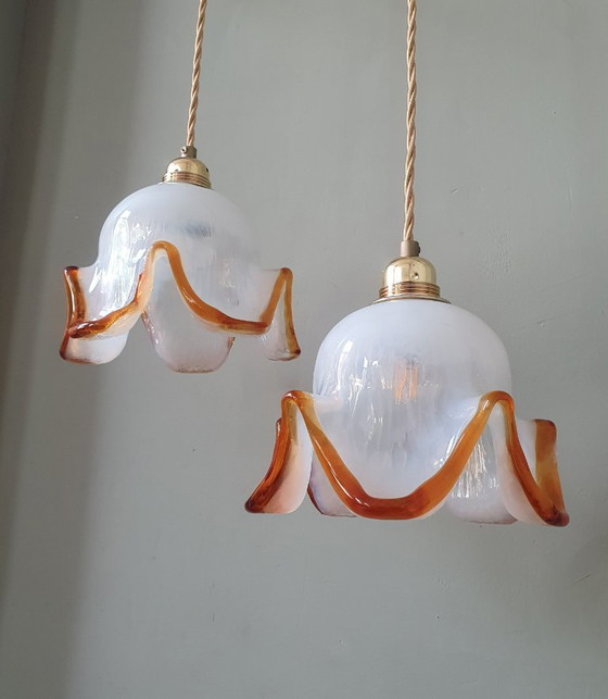 Set of 2 Vintage Murano Pendant lamps - Italy - Mid Century – Metal, Murano Glass (photo 2 of 21)