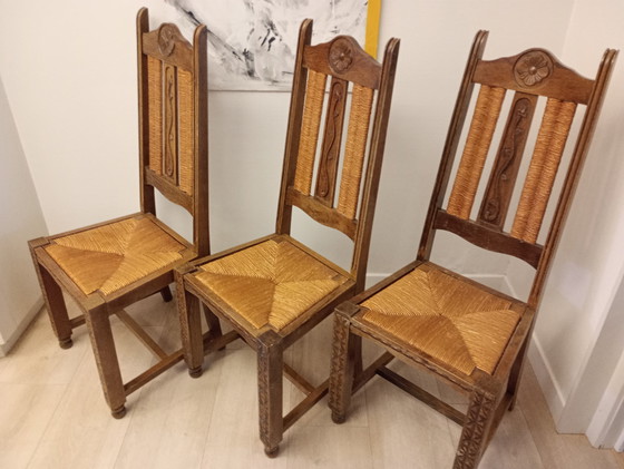 Image 1 of 6 x brutalist stoelen eik Baskisch vintage