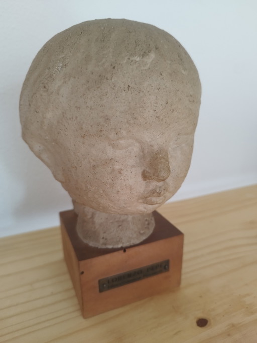 Lorenzo Pepe (1912-1984), Head, Litoceramica on Wooden Base, Signed
