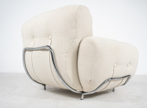 Image 1 of Mid Century Modern Paar Fauteuils, Chroom en Boucle Stof