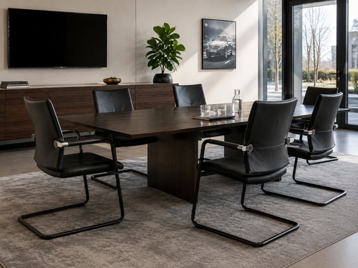 Set van 6 Girsberger Diagon vergaderstoelen – Burkhard Vogtherr – zwart leer – Leather, Metal