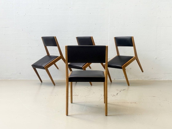 Vintage upholstered chairs made of beech wood, 1960s – Dining chairs, Leather (photo 9 of 12)