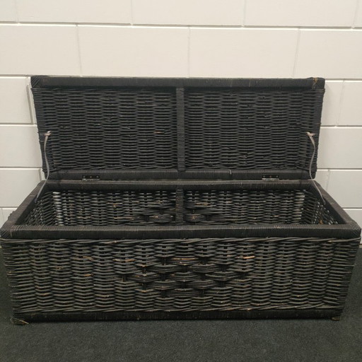 Ampio e grande cesto portaoggetti in vimini/rattan vintage/retrò (largo 1,2 metri)