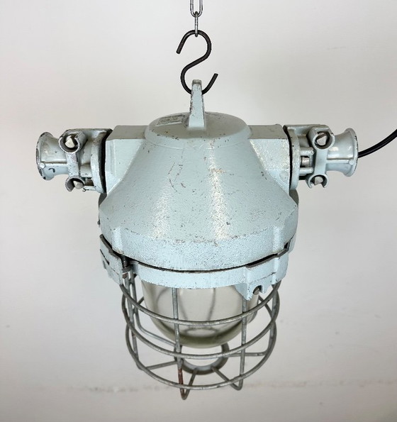 Image 1 of Grey Industrial Bunker Hanging Light with Iron Cage from Elektrosvit, 1970s