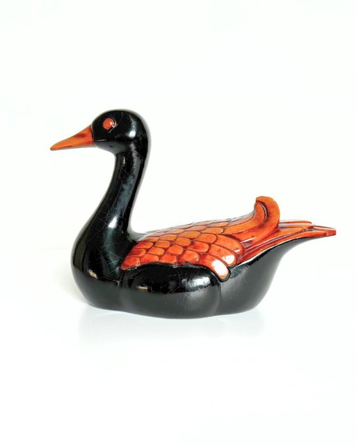 Canard français vintage en bois craquelé peint à la main