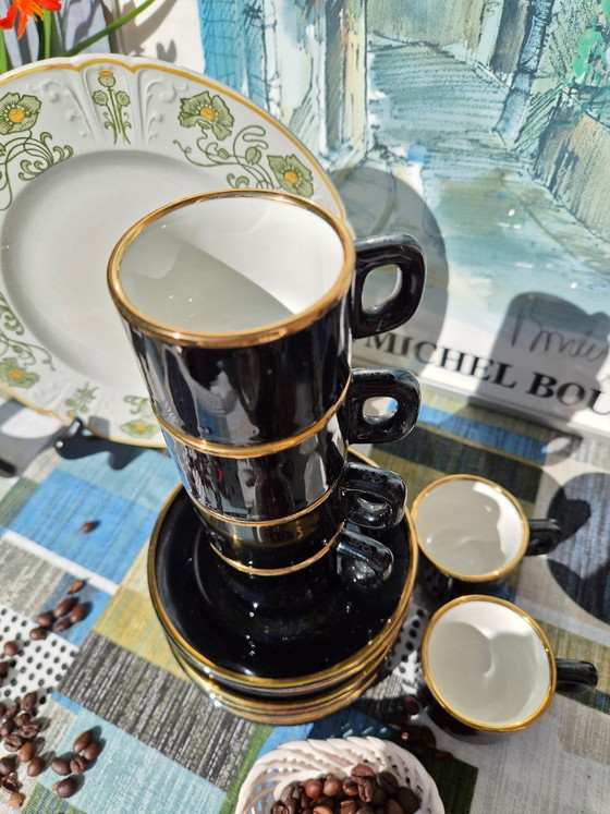 Dalaunay France 6-Personen-Set (12) Espressotasse mit Untertasse - Schwarz mit Gold. – Delaunay, Geschirr (photo 6 of 8)