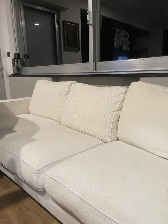 Flexform divano a tre posti con pouf, color crema, Divani 3 posti, Tessile, Legno, Design (foto 4 di 5)