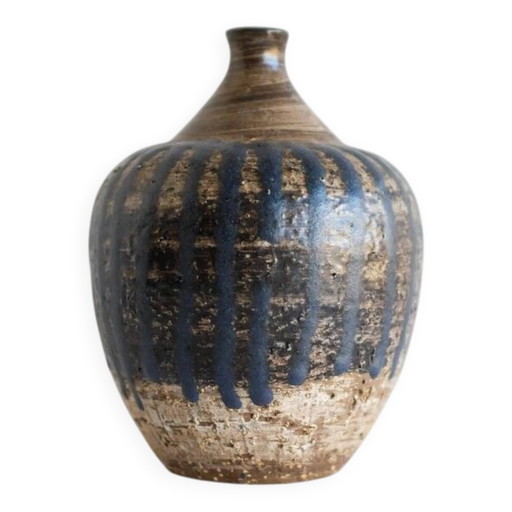 Mid-century Scandinavian modern brutalist art pottery vase by Mari Simmulson for Upsala Ekeby, Sweden, 1970s