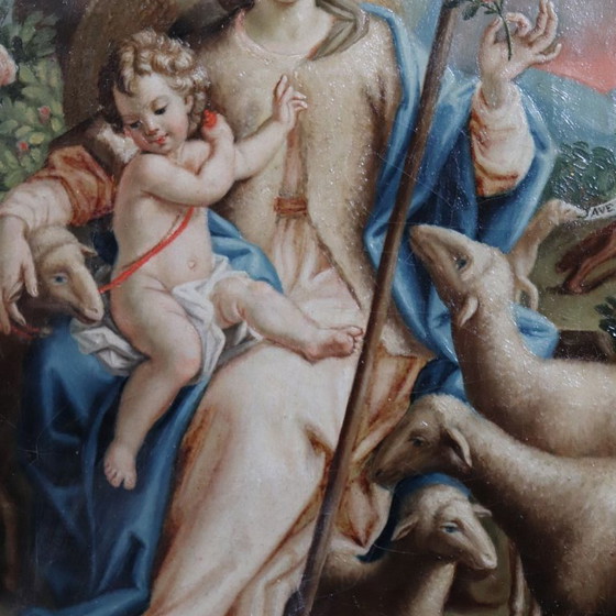 Image 1 of Mary the Shepherd, Signed Raphael Fogliardi and dated 1795, Italian Oil Painting on Canvas