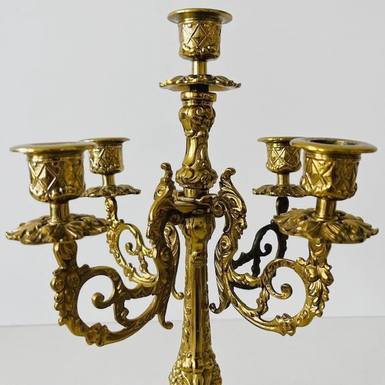 Image 1 of Gothic brass candelabra with five arms baroque