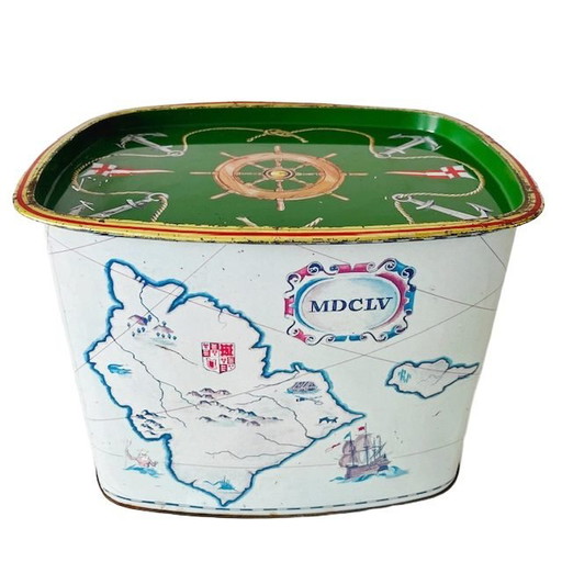 Vintage XL Cote d'or tin map shop tin blue green 1950s