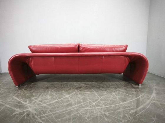 Image 1 of Divanotti Italienisches freistehendes Zweisitzer-Sofa aus rotem Leder