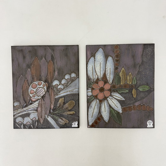 Image 1 of Plaques murales florales en céramique Rusha Handarbeit, 1970