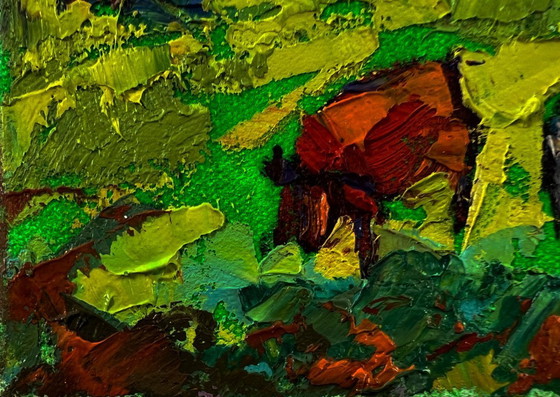 Original Oil Painting Summer Nature Landscape Cows Are Grazing In The Meadow – Paintings & Drawings, Canvas (photo 6 of 8)