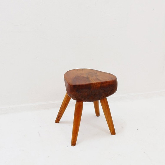 Image 1 of Vintage stool carved with organic shapes – Solid wood, 1960s
