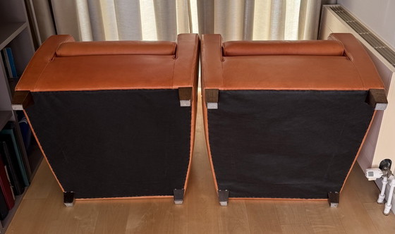 Image 1 of Set di 2 poltrone a panca in pelle, colore cognac.