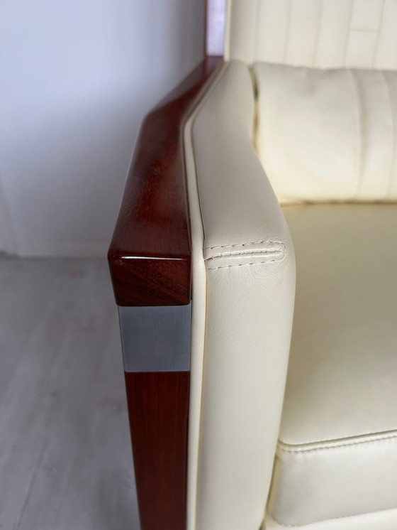 Image 1 of 2x Luxury Art Deco Schuitema design armchair Charles with cream leather from the Decoforma series with decorative stitching