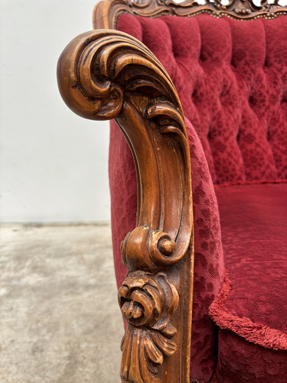 Image 1 of Barock Sessel Antik Bordeaux Jacquard Samt