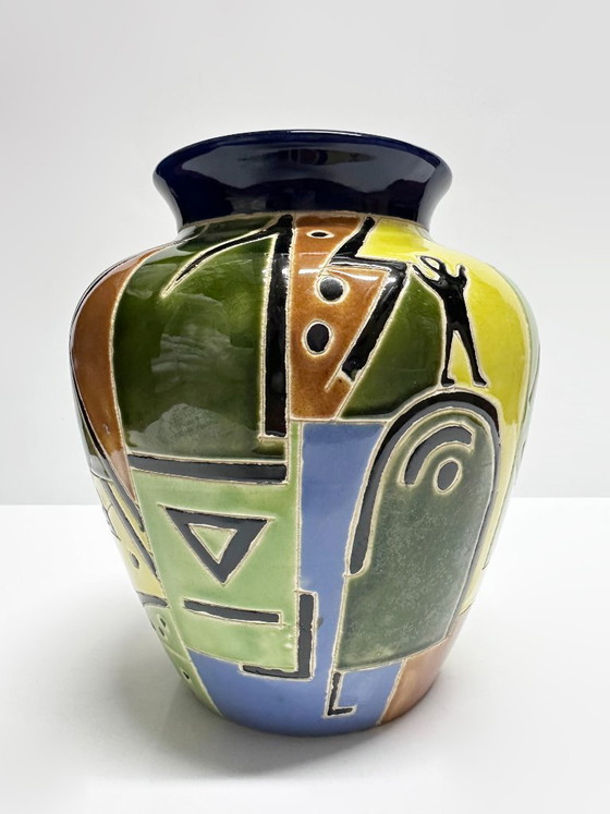 Glazed ceramic vase with African-inspired decoration, France, 1980s (photo 9 of 10)