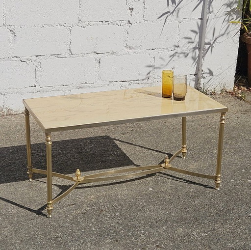 Französischer Vintage-Marmor-Couchtisch – Maison Jansen Cocktailtisch – Loungetisch im Hollywood-Regency-Stil – 70er Jahre