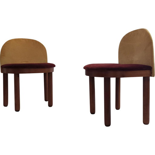 Paar Vintage-Stühle mit rotem und gelbem Samtbezug, Italien 1960