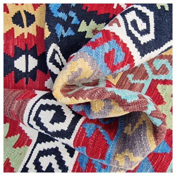 Alfombra Kilim Maimana tejida a mano | Tejido plano tradicional de lana | 155 × 203 cm (61 × 80 pulgadas) (photo 8 of 10)