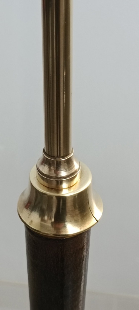 Image 1 of Brass and leather lamp by Jacques Adnet 1950s