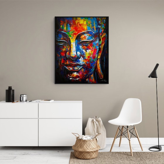 Image 1 of Unique hand-painted Buddha painting “Awakening” – Seksak Jaichumchen – 80×100 cm