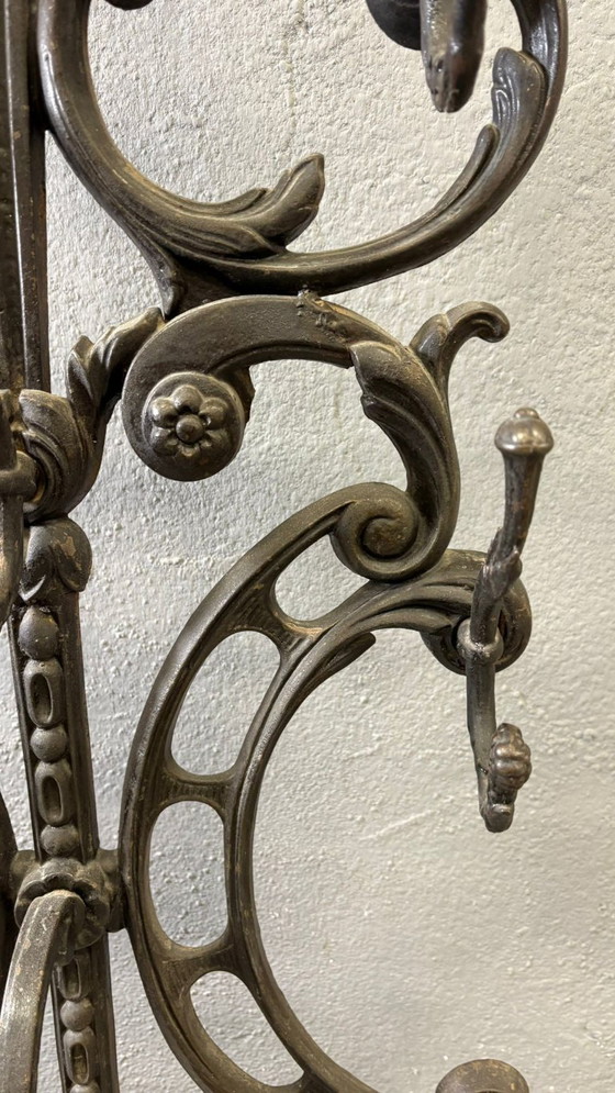 Image 1 of Antique Cast Iron Hall Stand, Victorian Coat Rack with Marble Base, Ornate Hall Tree, 19th Century