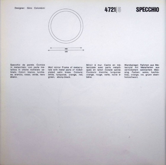 Image 1 of Specchio rotondo vintage di Gino Colombini per Kartell, anni '60