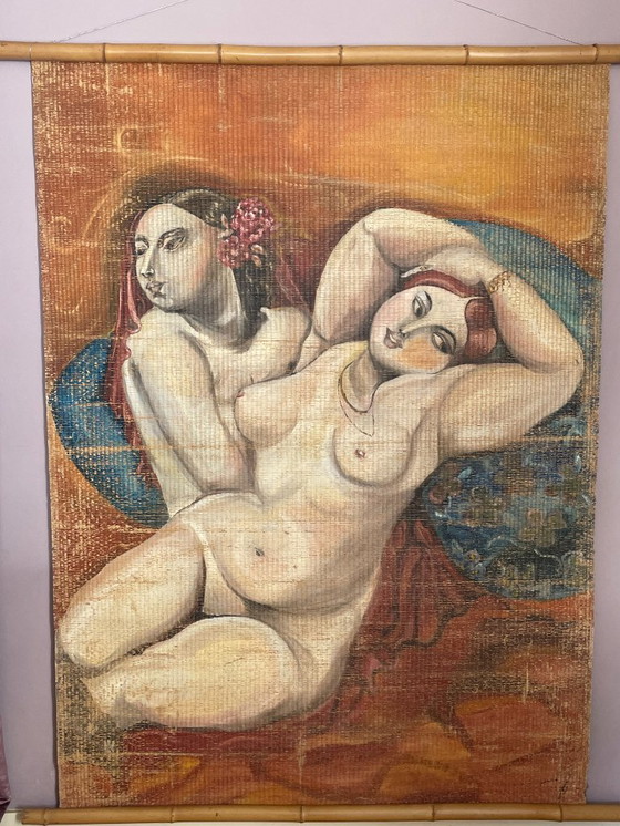 Image 1 of Art Deco Cubist style decoration painted on bamboo