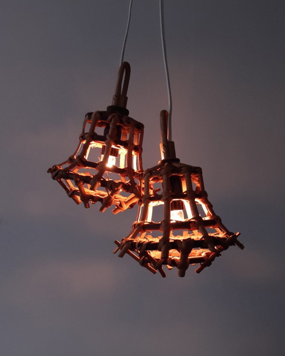 Image 1 of Set of 2 rattan hanging lamps, mcm hanging lamps, rattan bedside lamps