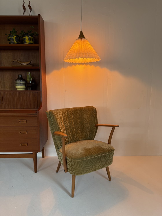 Image 1 of Vintage wood & pleated pendant lamp '60