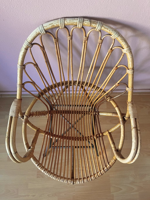Vintage Bamboe Loungestoel Stoel Rotan Met Bijpassend Krukje Tafeltje Rohe Noordwolde Bamboe 1950
