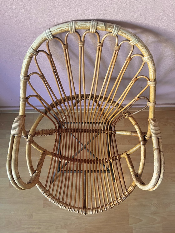 Image 1 of Vintage Bamboo Lounge Chair Rattan With Matching Stool Table Rohe Noordwolde Bamboo 1950