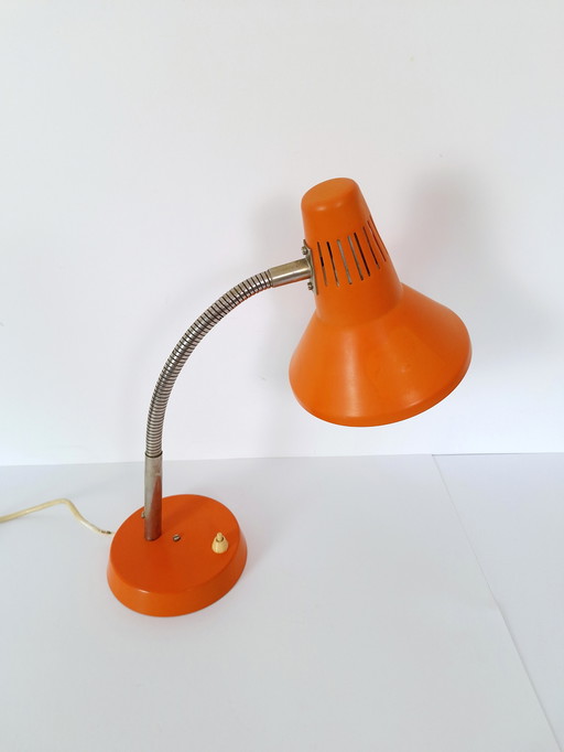 Vintage Gooseneck Orange Desk Lamp / Table Lamp Orange / Industrial Metal Lamp / Retro Office Lamp
