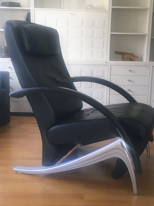Black leather armchair Rolf Benz 3100