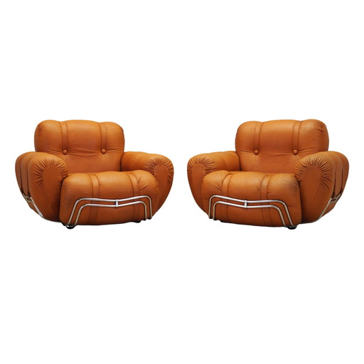 Set of Orange Armchairs, Space Age Design, 1960s, Production: Italy