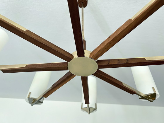 Image 1 of Lámpara colgante danesa de gran tamaño, cristal de teca