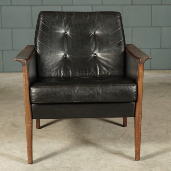 Image 1 of Fauteuil vintage en cuir noir - années 1960