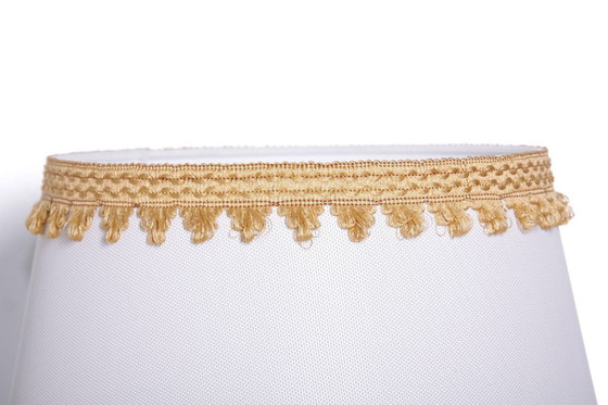 Image 1 of Table lamp wood textile light beige brown fringes 63cm 80s J Vintage