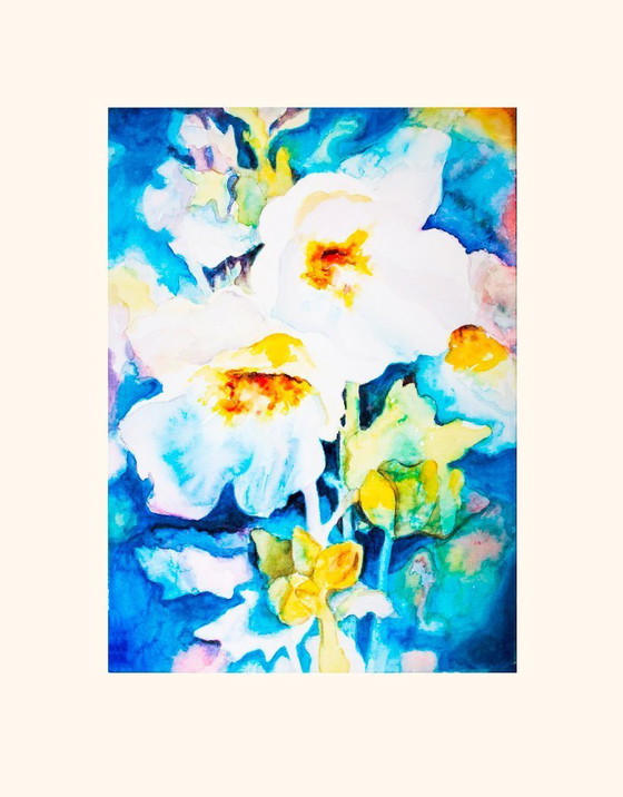 Image 1 of Original watercolor with flowers. Flower painting. Watercolor flowers. New.