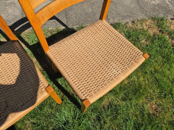 Image 1 of 4 Stuks J.L. Møller Model 401 eikenhouten eetkamerstoelen met papercord zitting