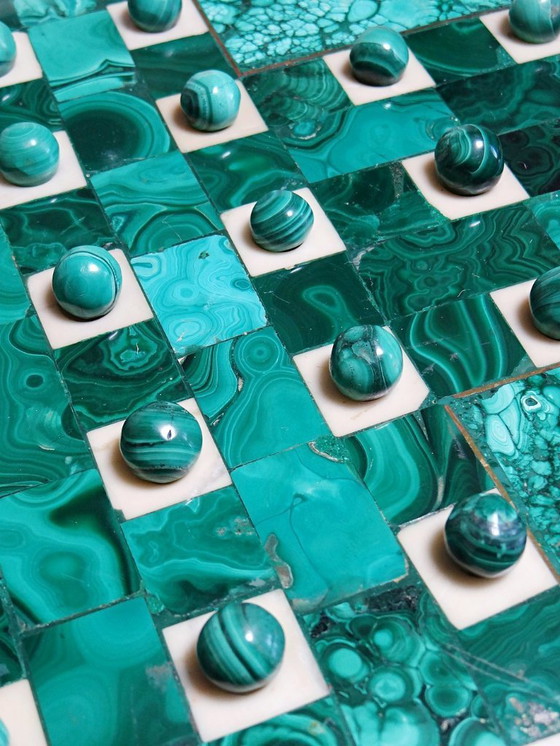 Image 1 of Solitaire octogonal en malachite et bakélite vintage années 50-60